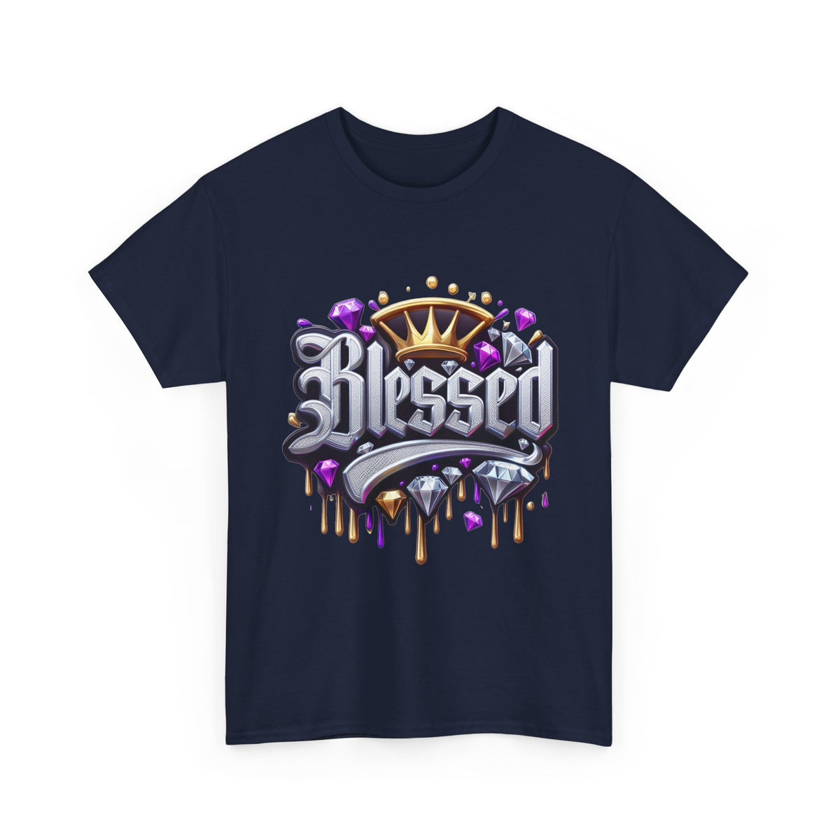 Blessed Crown Script Tee | Dripping Gems, Diamond Accent