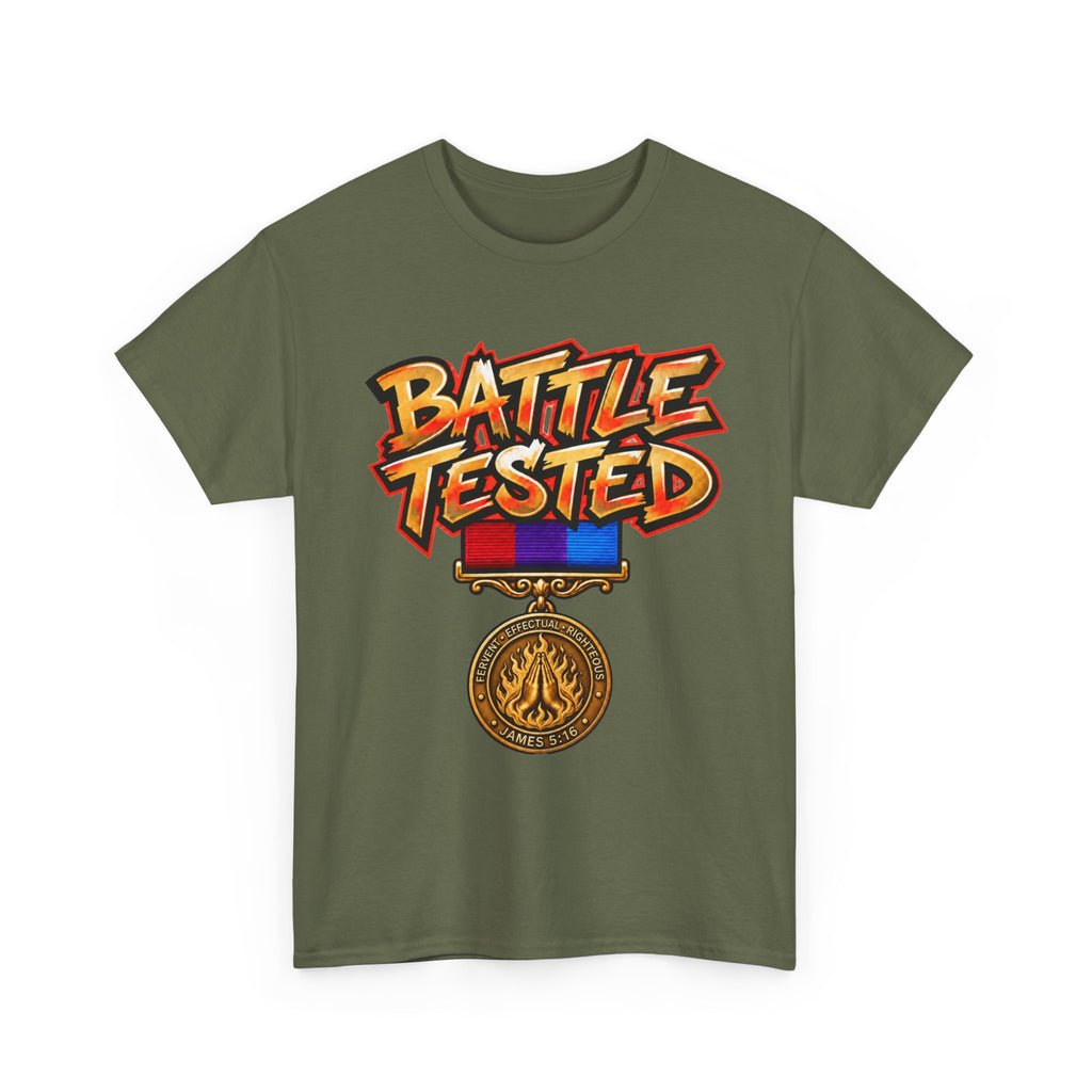 BATTLE TESTED Prayer Victory Tee | Military Medal Graphic Shirt
