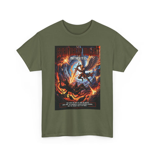 Archangel Battling Demon T-Shirt | Matthew 11:12 Scripture Graphic