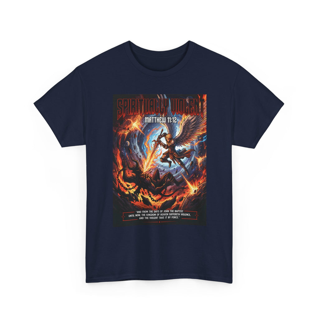 Archangel Battling Demon T-Shirt | Matthew 11:12 Scripture Graphic