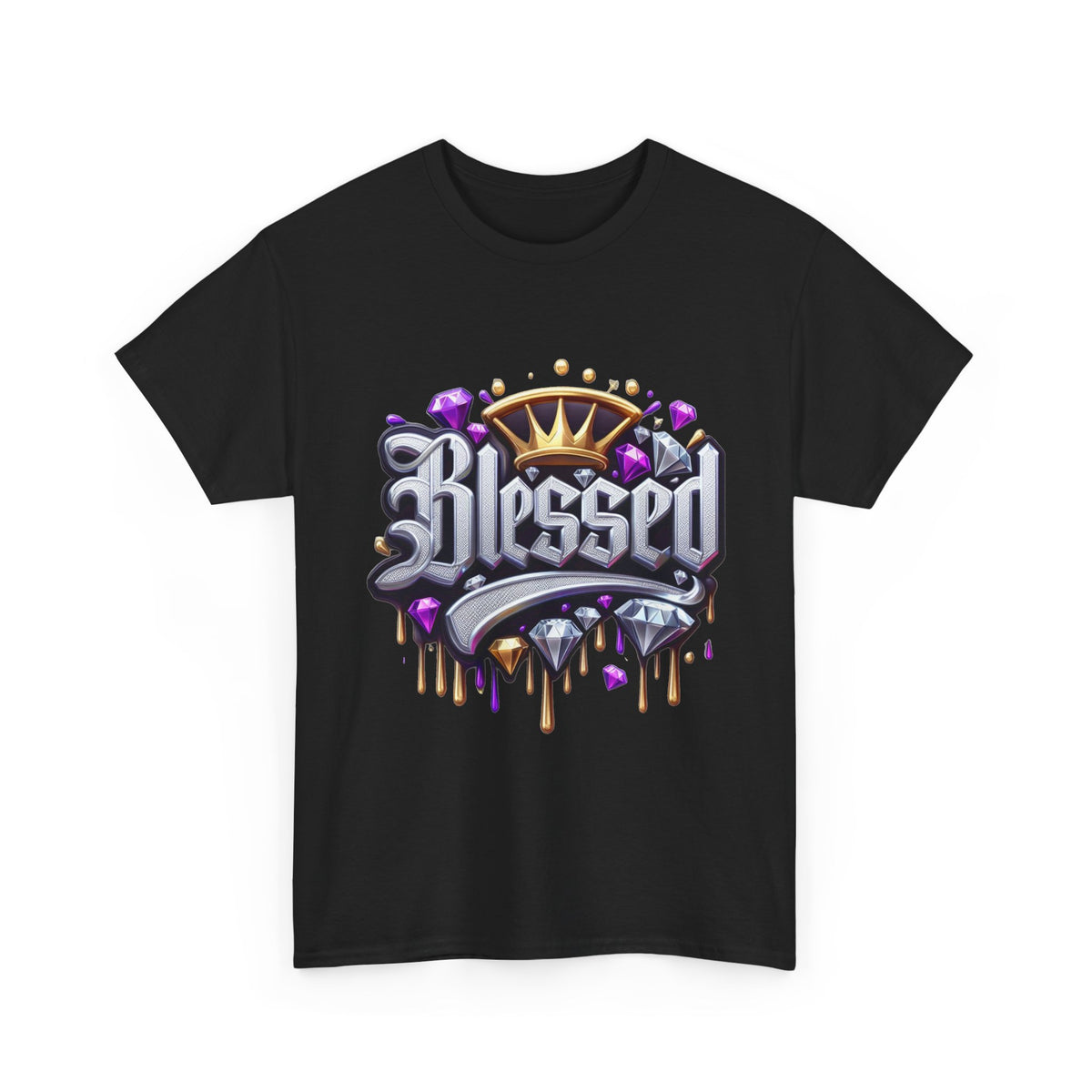 Blessed Crown Script Tee | Dripping Gems, Diamond Accent