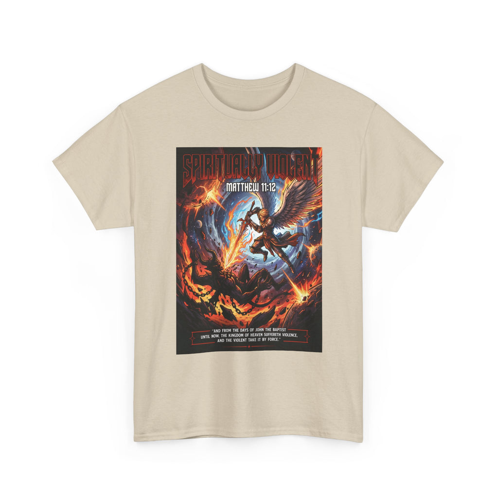 Archangel Battling Demon T-Shirt | Matthew 11:12 Scripture Graphic