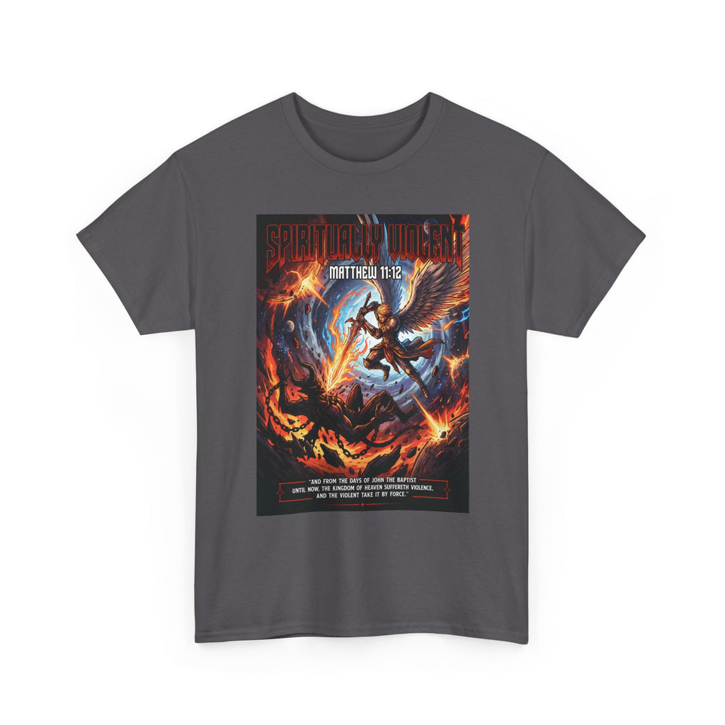 Archangel Battling Demon T-Shirt | Matthew 11:12 Scripture Graphic