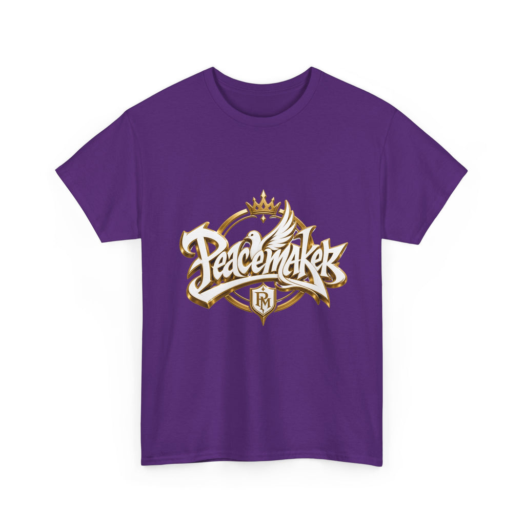 Peacemaker script logo T-Shirt | dove, crown, gold lettering