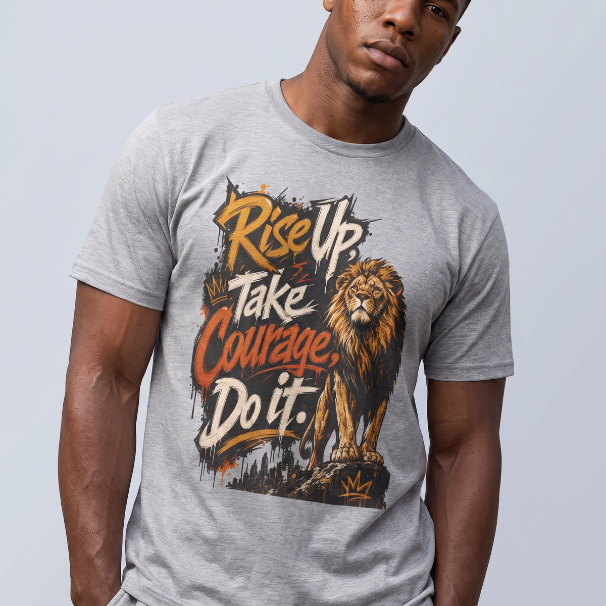 Rise Up Take Courage Do It Lion Tee | Motivational Typography, Vintage Lion Graphic