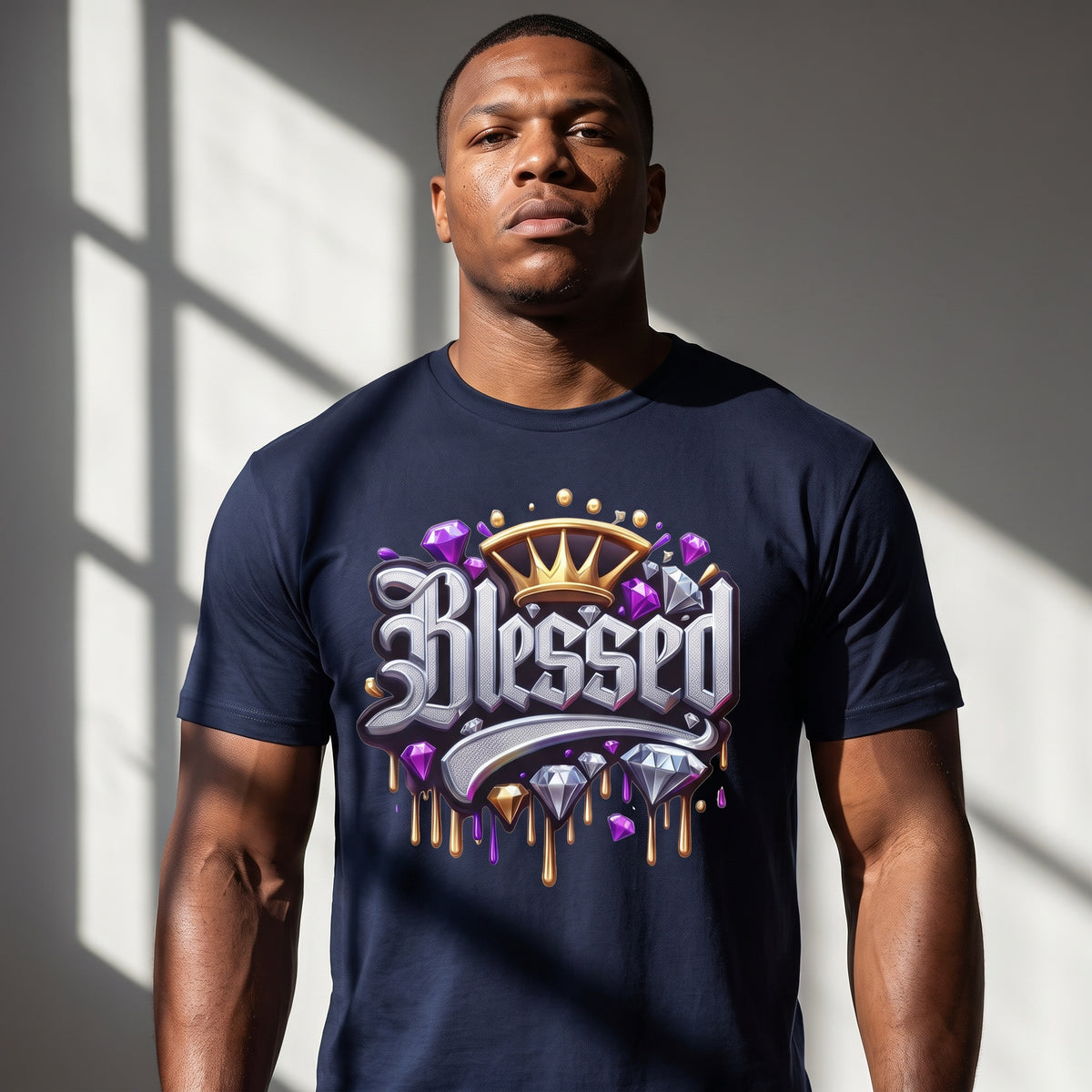 Blessed Crown Script Tee | Dripping Gems, Diamond Accent