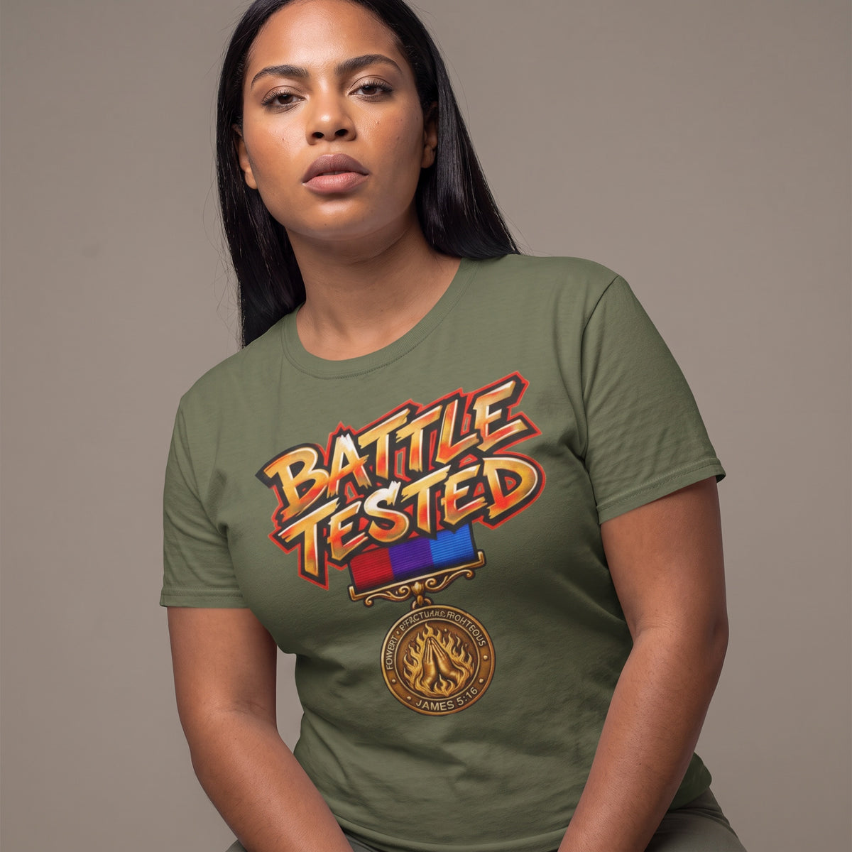 BATTLE TESTED Prayer Victory Tee | Military Medal Graphic Shirt
