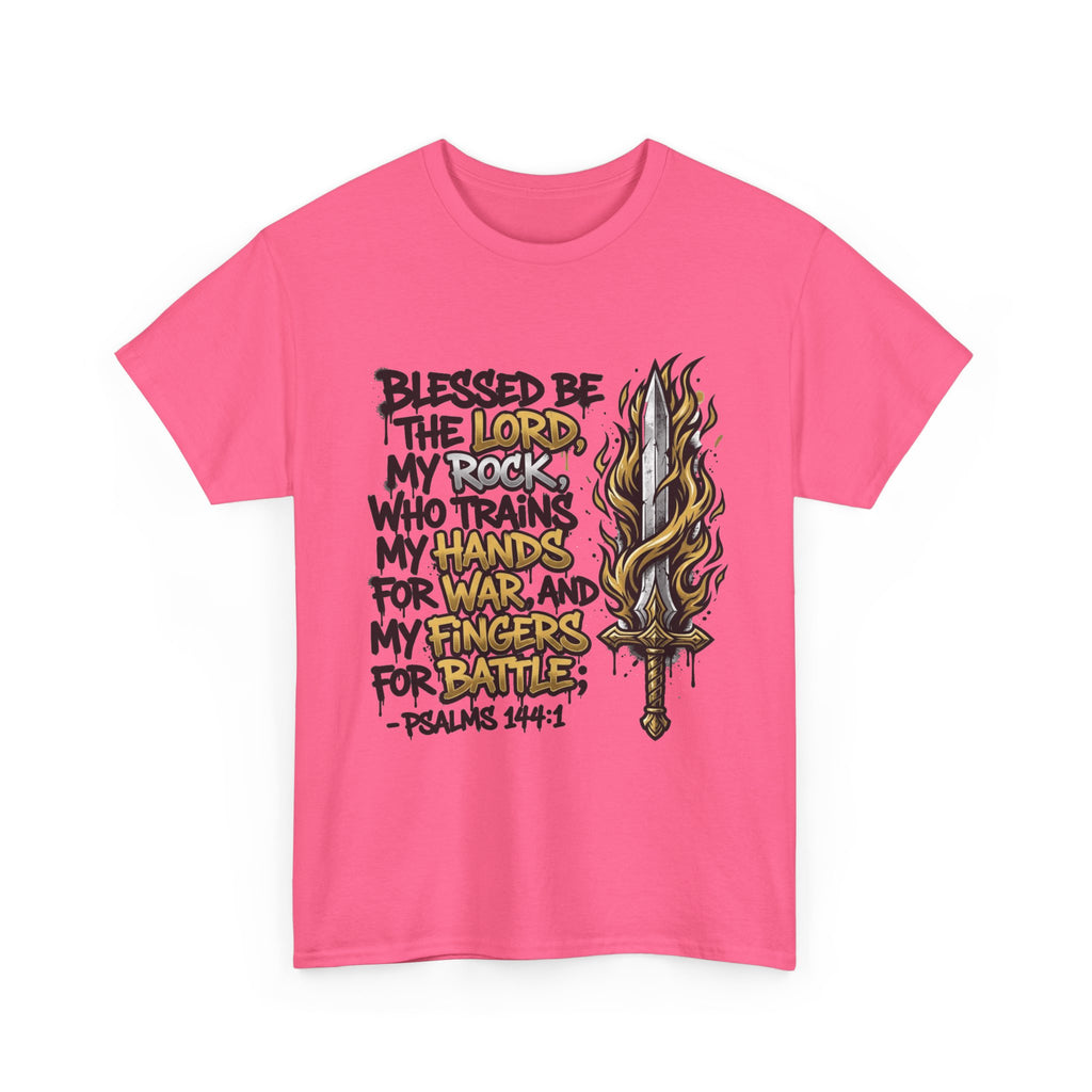 Psalm 144:1 Scripture Sword T-Shirt | Blessed Be the Lord Christian Tee