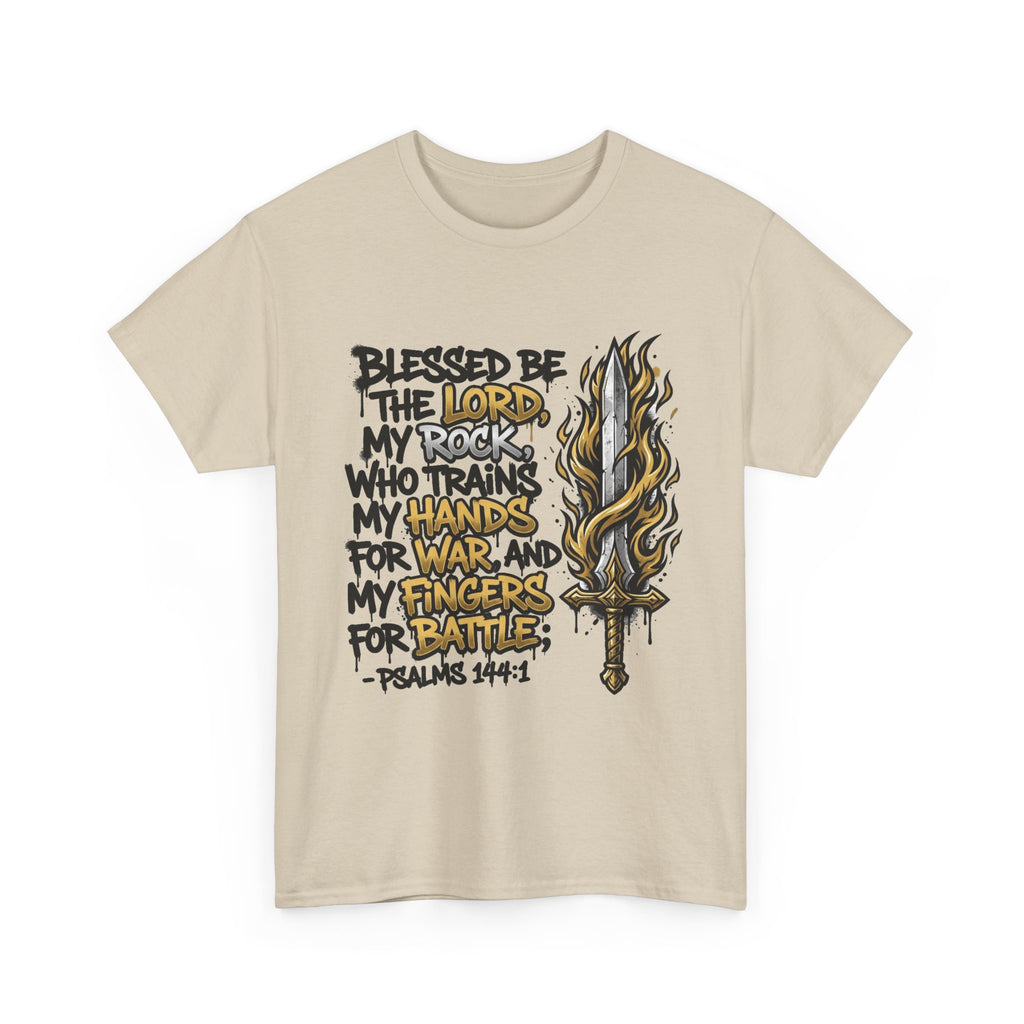 Psalm 144:1 Scripture Sword T-Shirt | Blessed Be the Lord Christian Tee