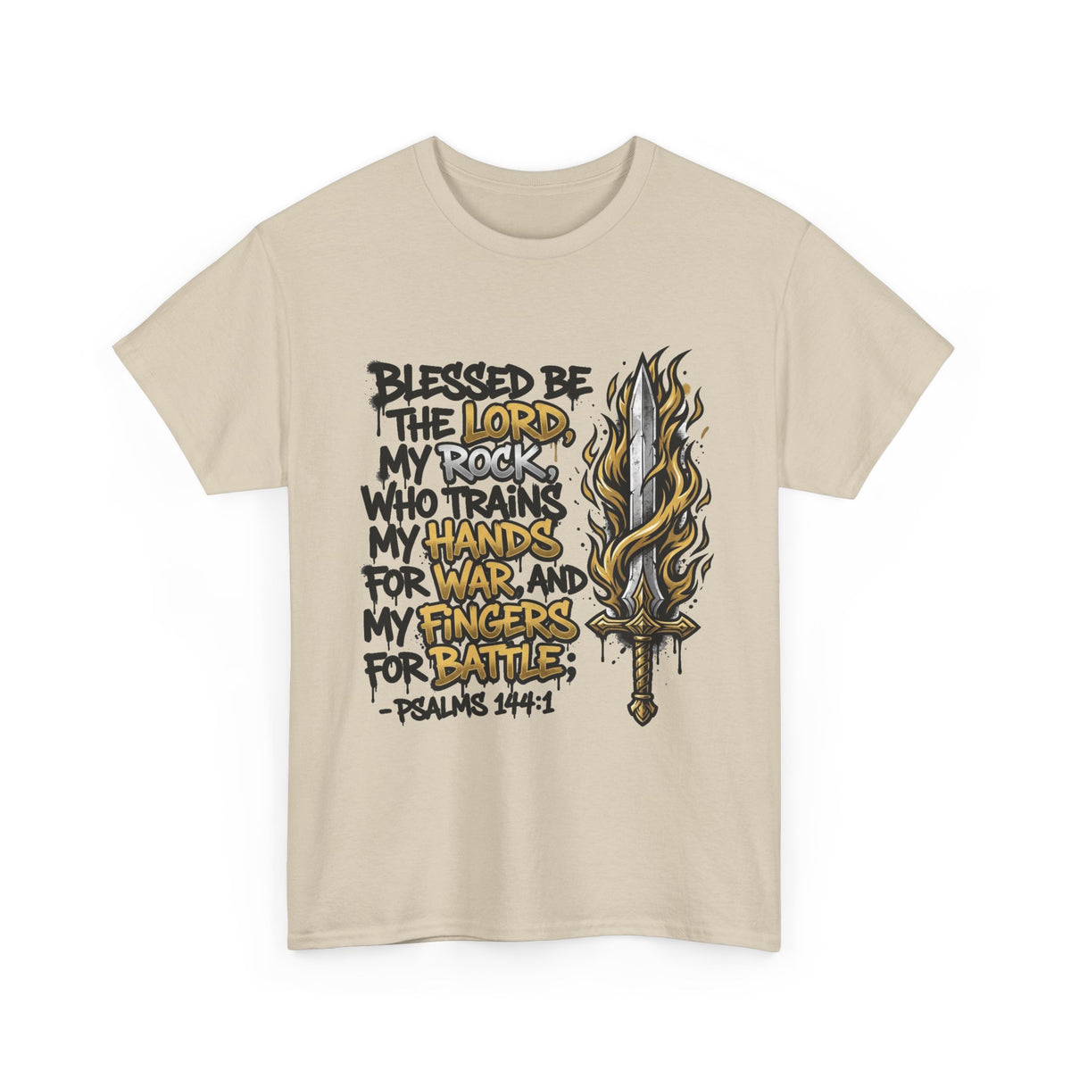 Psalm 144:1 Scripture Sword T-Shirt | Blessed Be the Lord Christian Tee