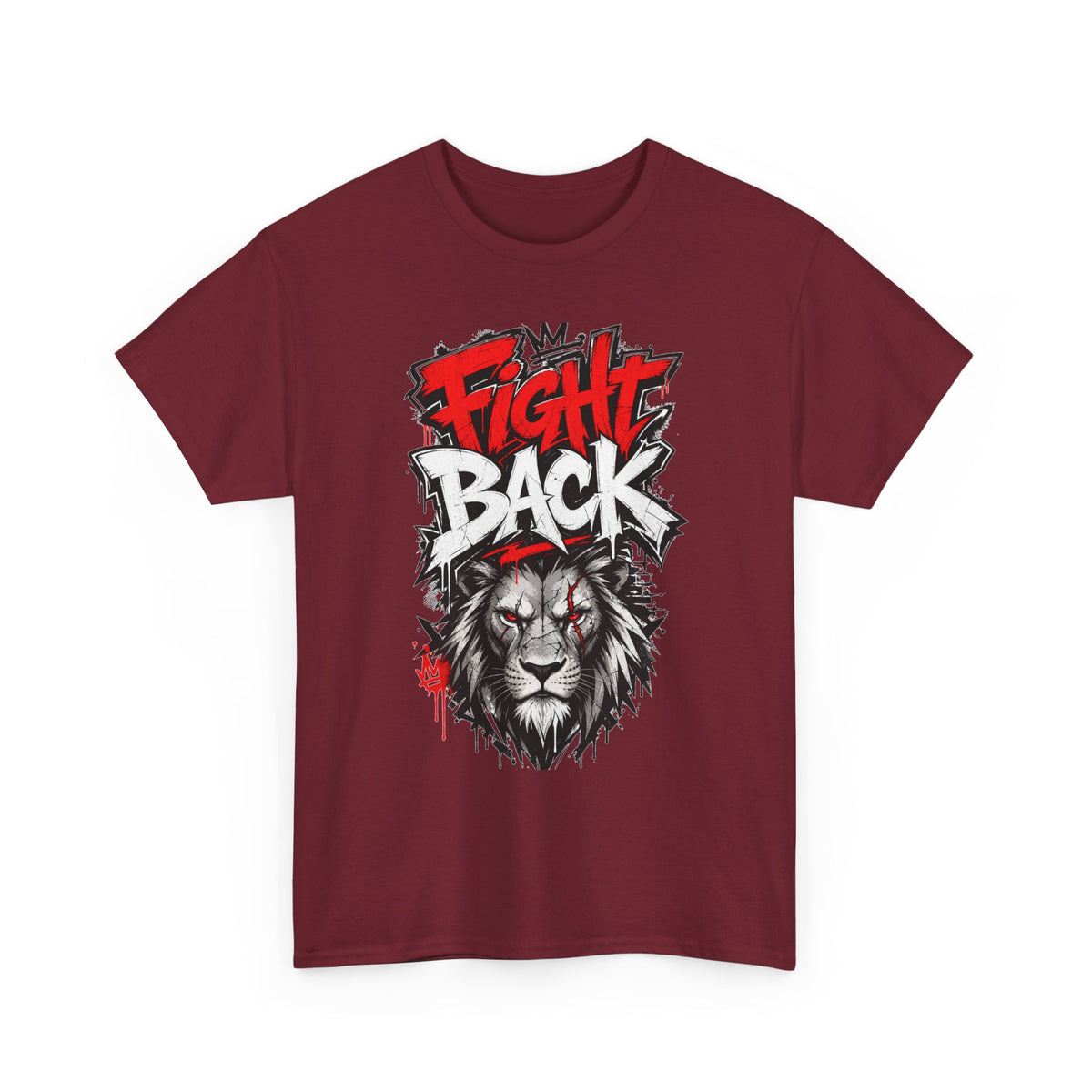 Fight Back Lion Graphic T-Shirt | Bold Graffiti Text, Fierce Lion Illustration