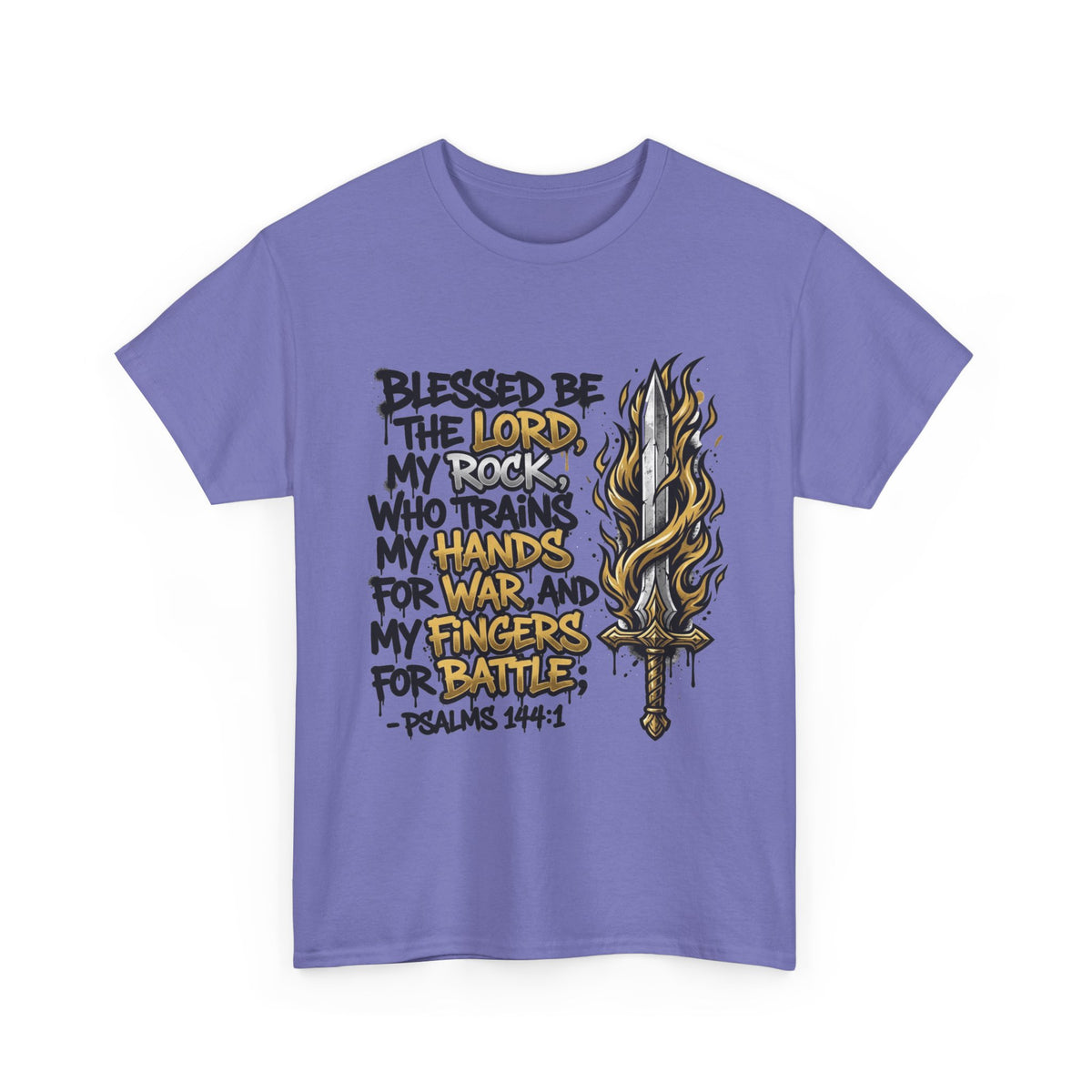 Psalm 144:1 Scripture Sword T-Shirt | Blessed Be the Lord Christian Tee